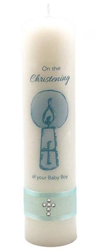 Baptism Candle - Boy 8 X 2" Candle With Ribbon