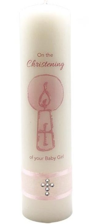 Baptism Candle - Girl 8 X 2" Candle With Ribbon