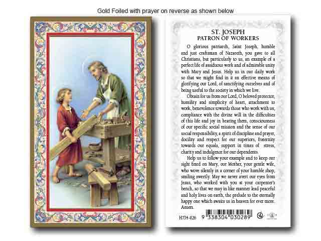 Holy Card:  St Joseph, Patron Saint of Workers