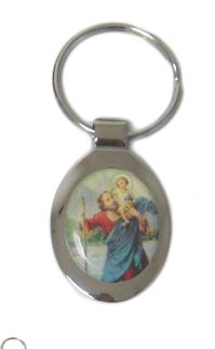 Keyring Oval St Christopher Metal